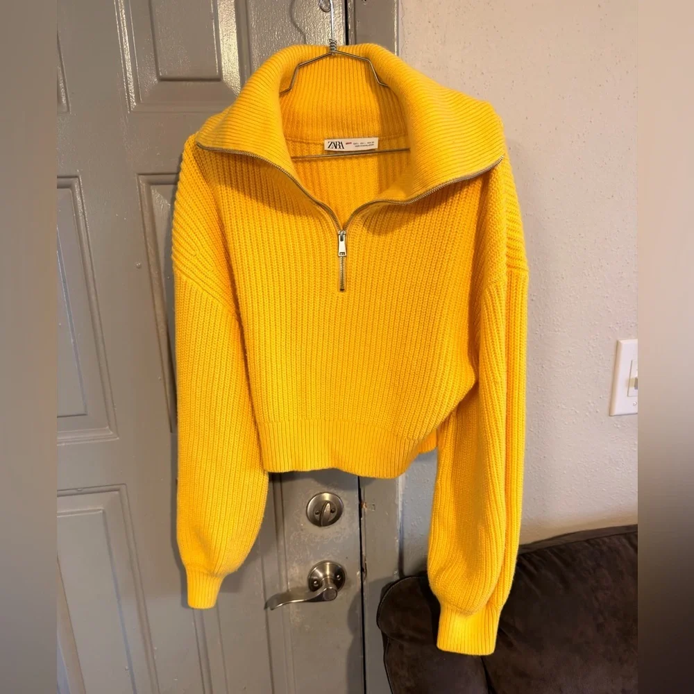 Zara Bright Yellow Half-Zip Ribbed Sweater - Picture 1 of 6
